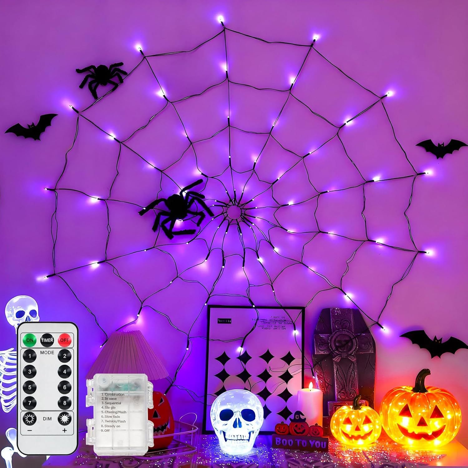 Spider Web LED Lights | Outdoor Halloween Decor