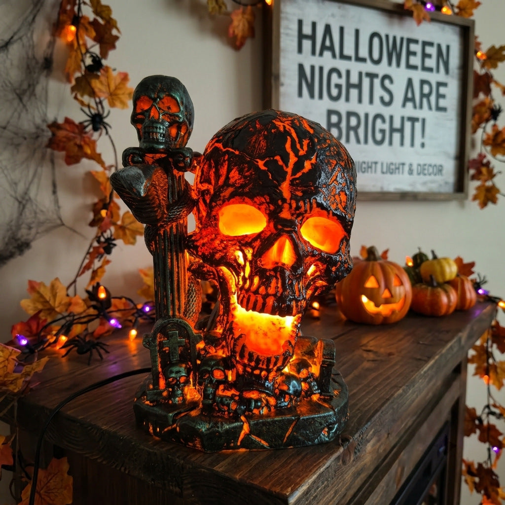 SpookyCart Ember Skull — resin LED skull lamp